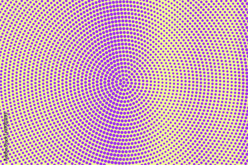 Purple yellow dotted halftone. Halftone vector background. Vertical centered dotted gradient.