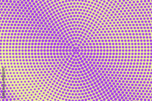 Purple yellow dotted halftone. Halftone vector background. Diagonal rough dotted gradient.