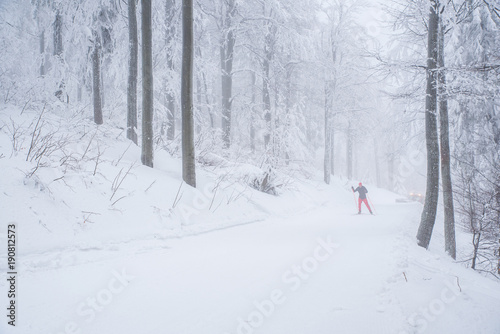 Couple skiing together in magic white winter forest © kovop58