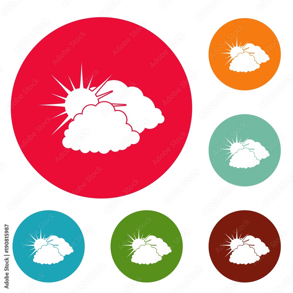 Dark cloudy sun icons circle set vector isolated on white background Dark cloudy sun icons circle set vector isolated on white background