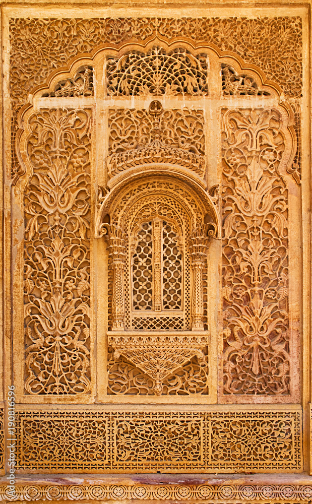 Carved window in Mandir Palace, Jaisalmer, Rajasthan, India