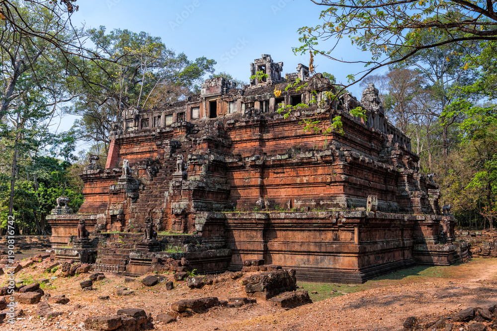 Phimeanakas (Celestial temple), or Vimeanakas, Hindu temple with shape of three tier pyramid inside the walled of the Royal Palace of Angkor Thom, Siem Reap, Cambodia