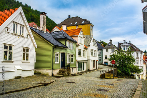 Traditional houses in the old town of Bergen, Norway. Bergen is the second largest city in Norway.