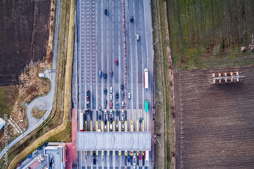 Aerial drone view on toll collection point