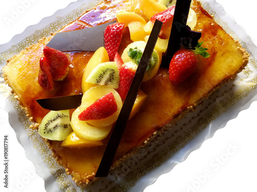 cake with fresh fruits and chocolate