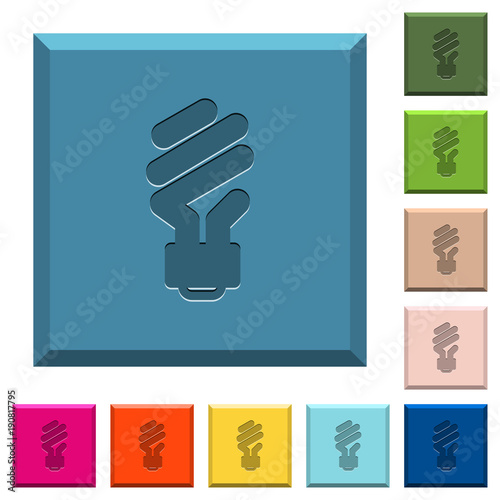 Energy saving fluorescent light bulb engraved icons on edged square buttons
