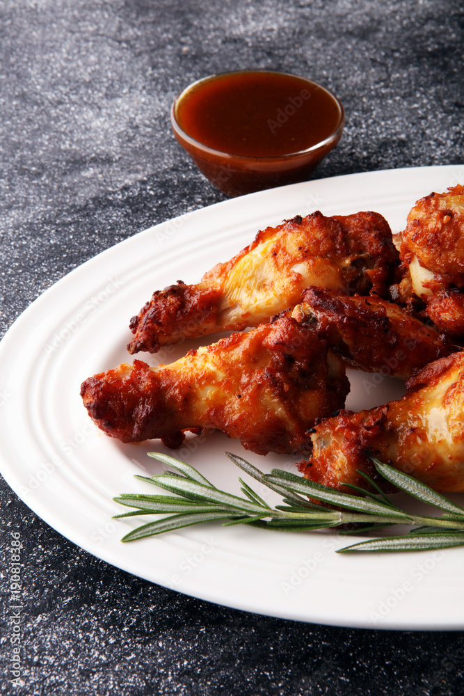 crispy barbecue chicken wings bbq on grey background crispy barbecue chicken wings bbq on grey background