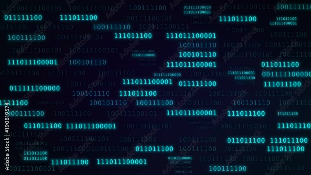 A binary data highway background. Technologic background with representation of binary code. Animation of seamless loop.