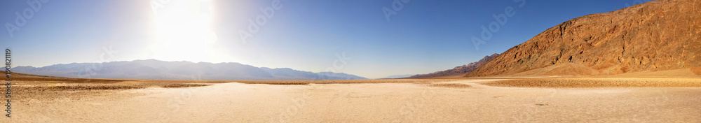 Panoramic View in the Desert at th e Bottom of Badwater Bassin
