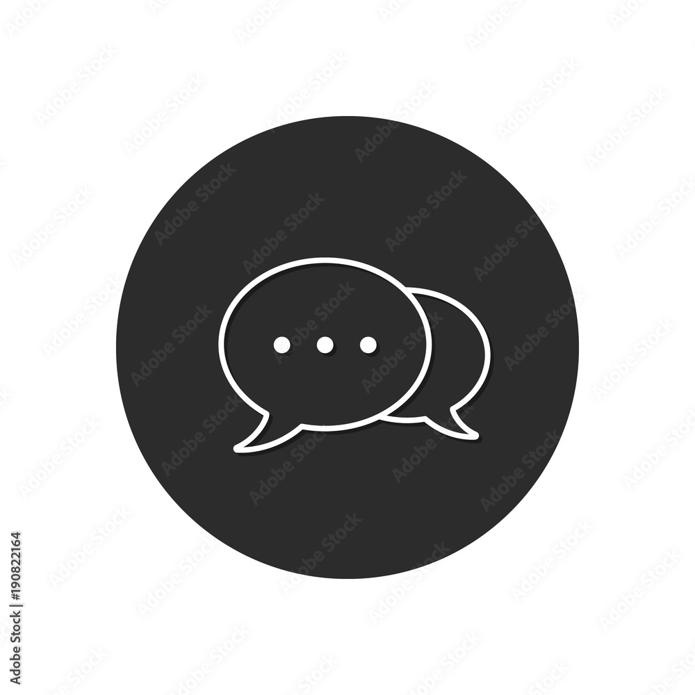 Speech bubble icon isolated on black circle. Vector chat button Speech bubble icon isolated on black circle. Vector chat button