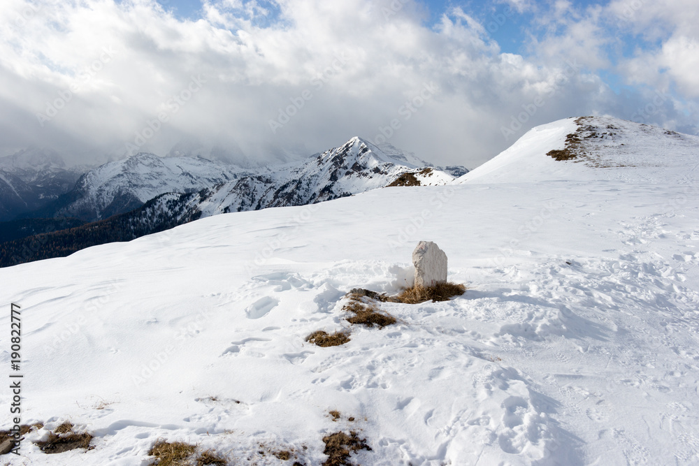 Winter landscape in Dolomites mountain