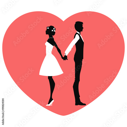 Black silhouette of loving couple. Valentine's Day. Vector illustration, icon, love symbol, sign, clip art.