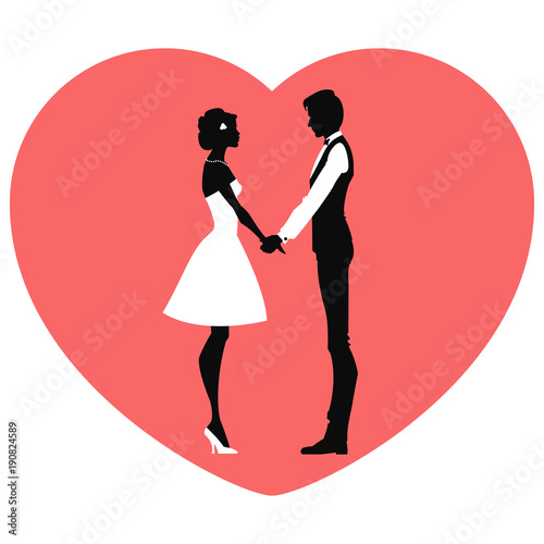 Black silhouette of loving couple. Valentine s Day. Vector illustration  icon  love symbol  sign  clip art.