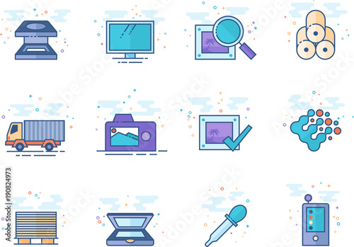 Printing & graphic design icon series in flat color style. Vector illustration.