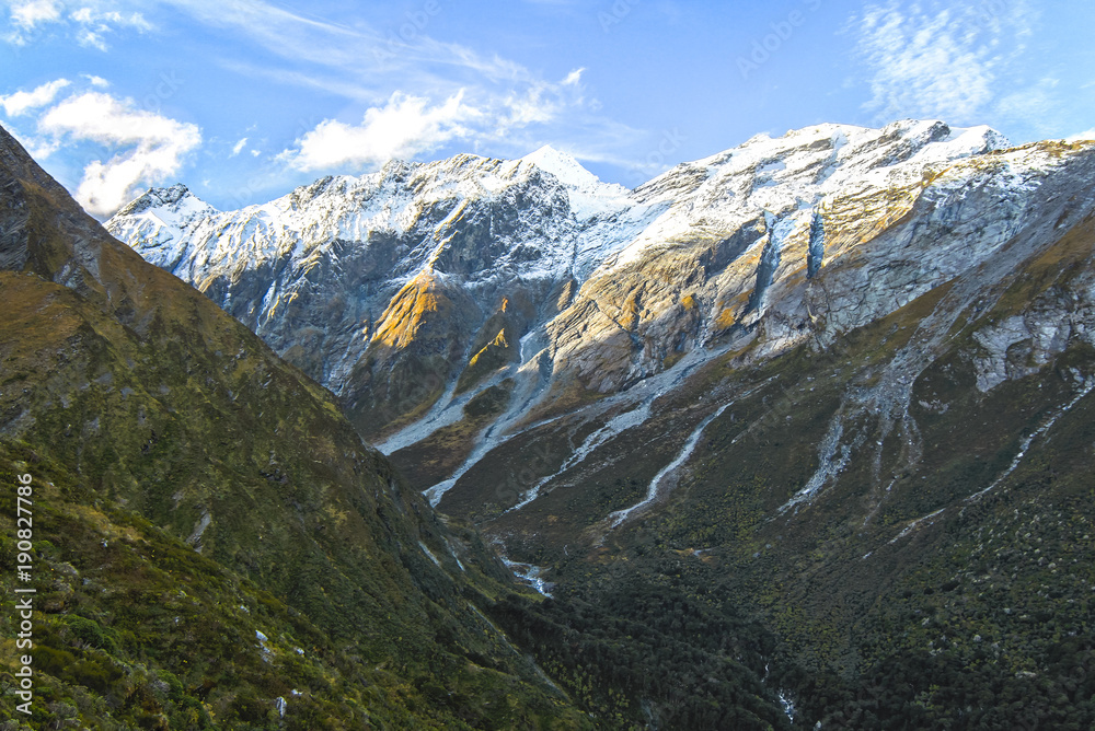 Mt. Aspiring is seen in the distance from a steep trail leading to Liverpool Hut in the Matukituki Valley on New Zealand's south island.