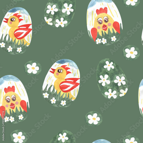 Hand paint watercolor Easter seamless pattern with egg