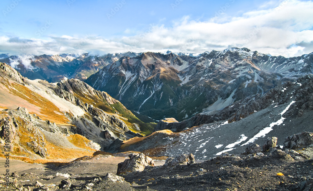 Looking west from Avalanche Peak in Arthur's Pass National Park, New Zealand.