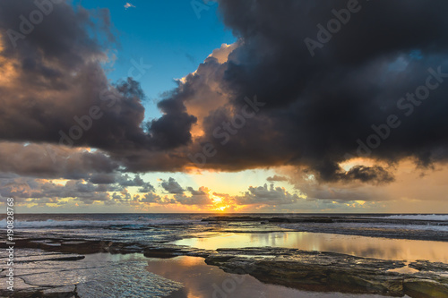Overcast and Cloudy Sunrise Seascape