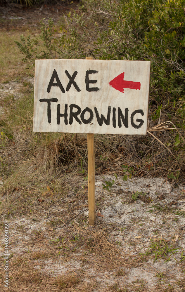 sign says axe throwing