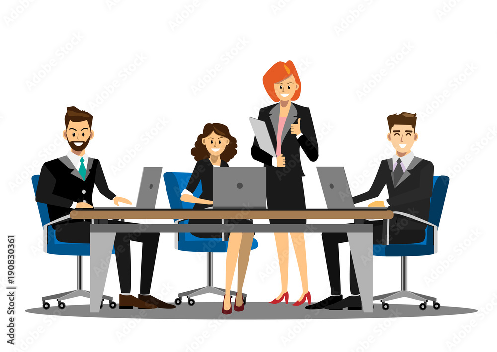 Team of successful business people having meeting in modern office, cartoon  flat-style vector illustration. Stock Vector | Adobe Stock