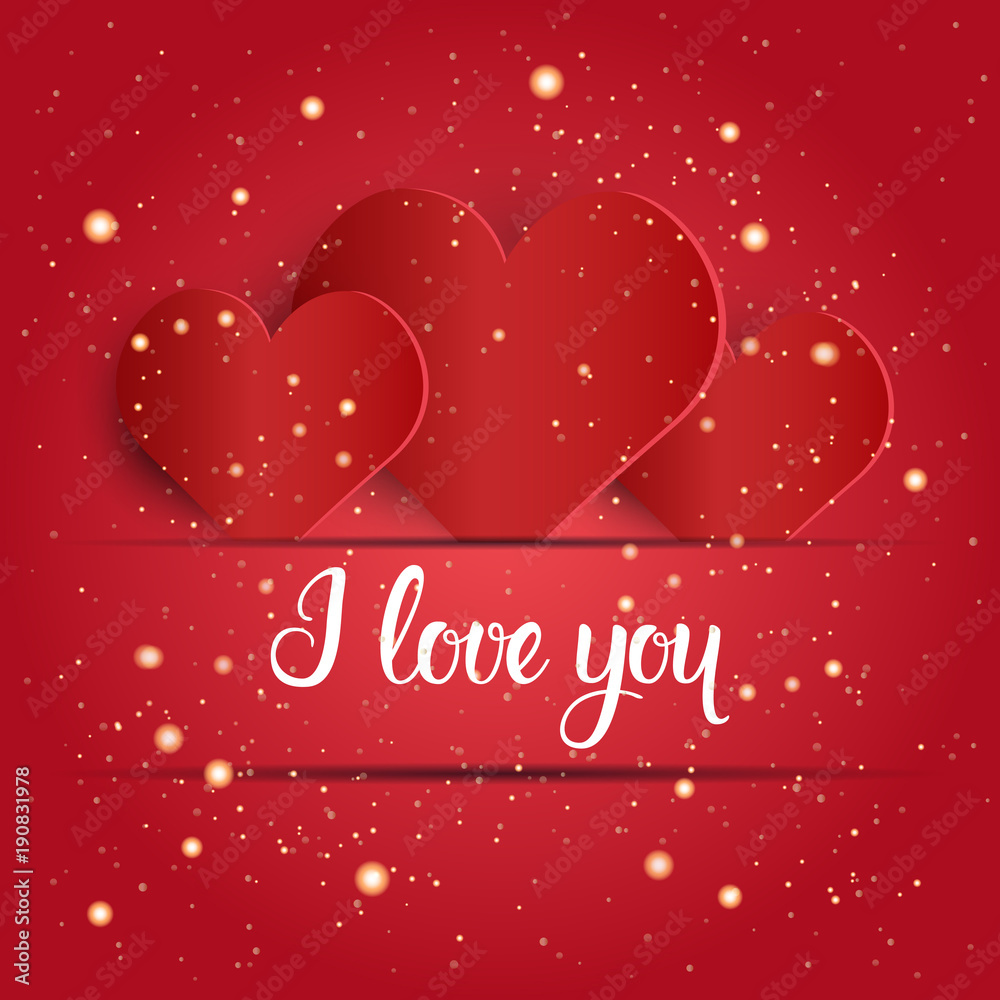 Love Card Background Happy Valentines Day Concept With Calligraphy Lettering And Glitter Heart Shapes Vector Illustration