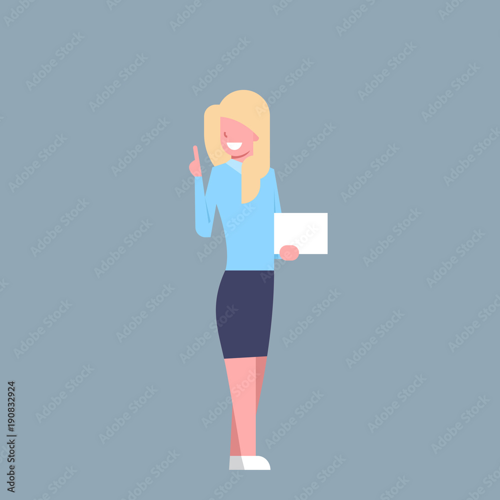 Business Woman Hold White Empty Card Office Worker Character Businesswoman Flat Vector Illustration
