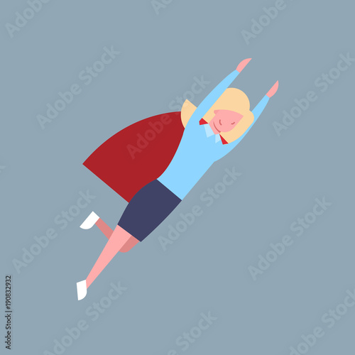 Business Woman Fly In Red Cape