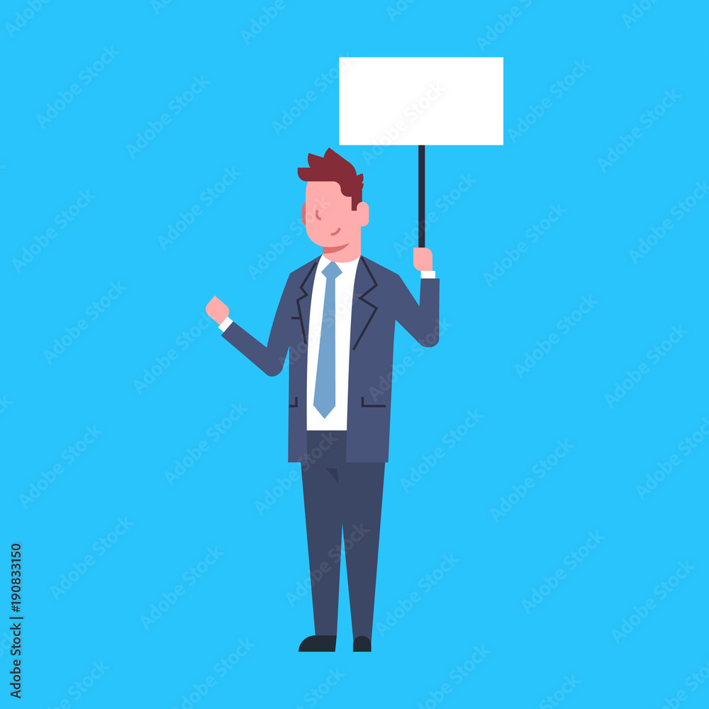 Business Man Hold White Empty Placard Office Worker Character Businessman Flat Vector Illustration Business Man Hold White Empty Placard Office Worker Character Businessman Flat Vector Illustration