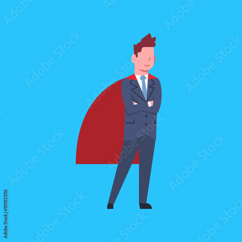 Business Man Wearing Red Hero Cape Businessman Isolated Flat Vector Illustration