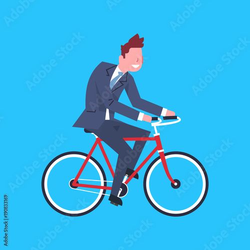 Business Man Riding Bicycle Office Worker Businessman Isolated Flat Vector Illustration