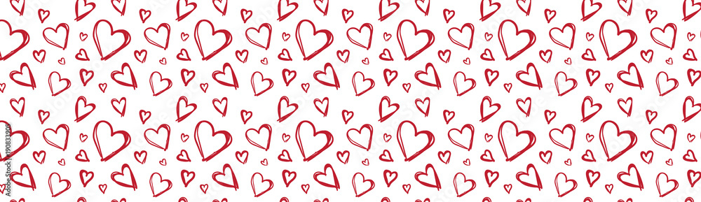 Valentines Day Horizontal Background Decoration Banner With red Skecth Hearts Vector Illustration Valentines Day Horizontal Background Decoration Banner With red Skecth Hearts Vector Illustration