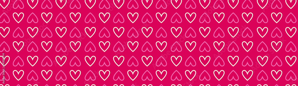 Pink Hearts Horizontal Banner Decoration For Valentines Day Holiday Poster Or Web Banner Background Vector Illustration