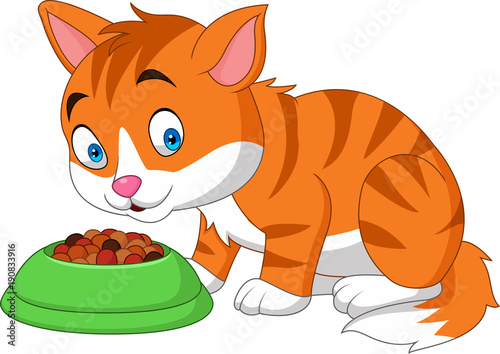 Cartoon funny cat eating