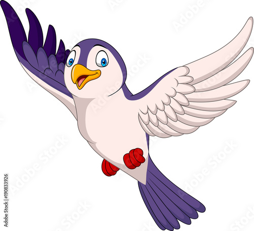 Cartoon bird flying isolated on white background