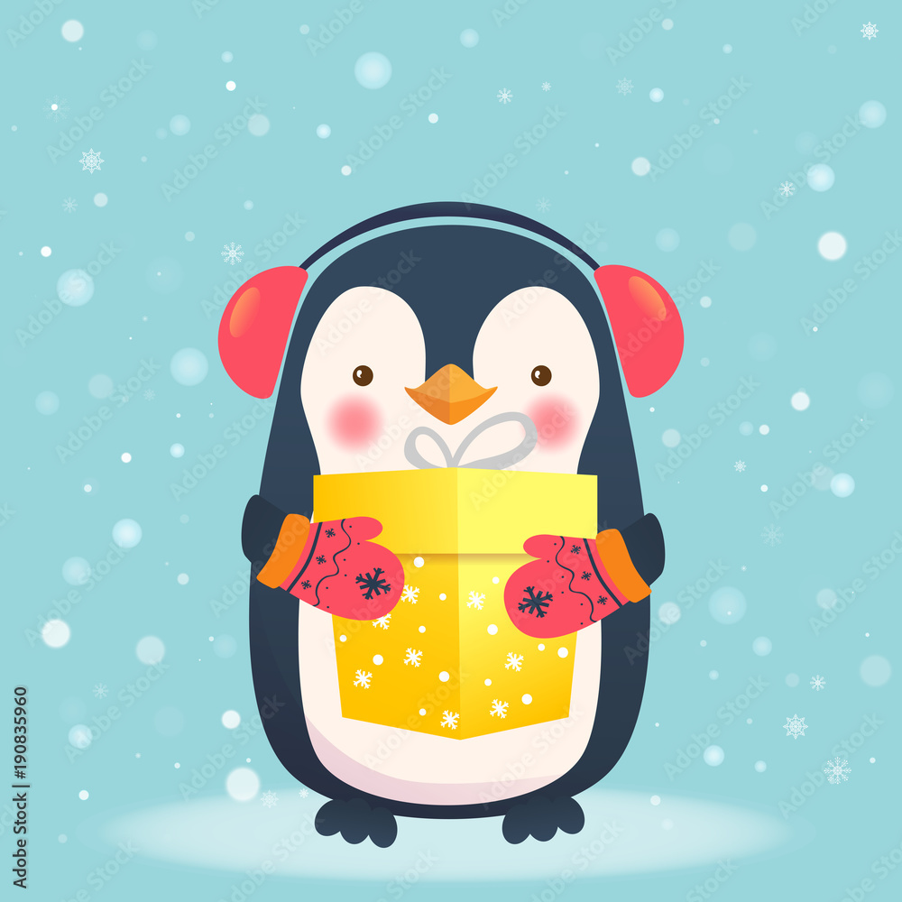 Naklejka premium penguin with gift