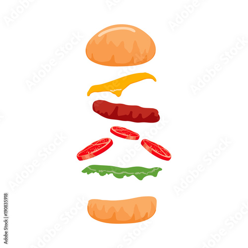 Colorful Burger isolated on with Background. Vector