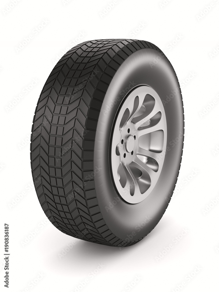 wheel on white background. Isolated 3D illustration