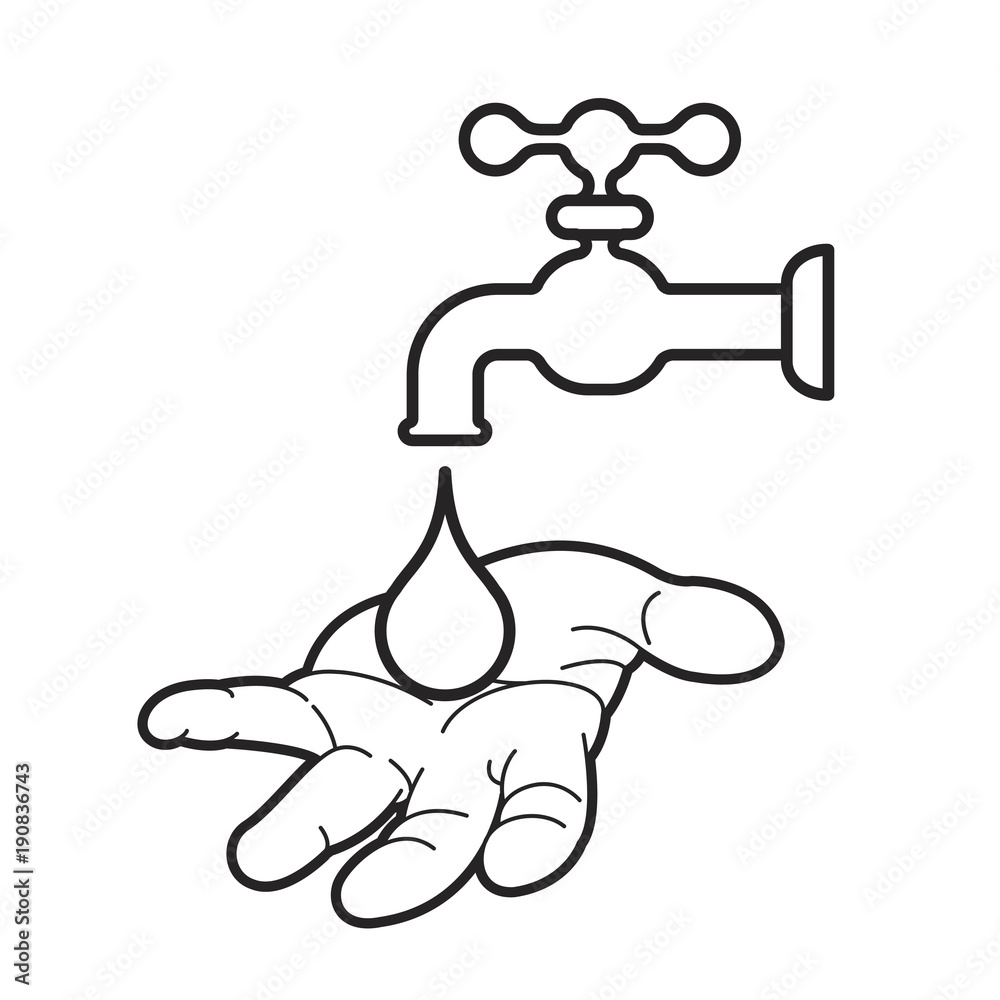 black outline water tap and hand vector cartoon Stock Vector | Adobe Stock