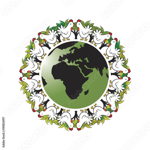 globe around fowls in circle