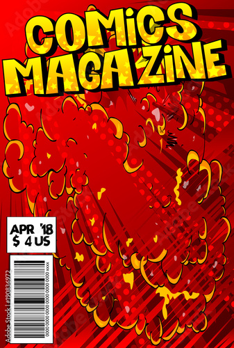 Editable comic book cover with abstract explosion background.