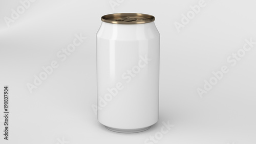 Blank small white and gold aluminium soda can mockup on white background