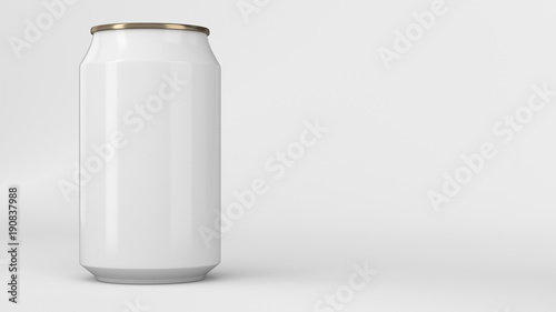 Blank small white and gold aluminium soda can mockup on white background