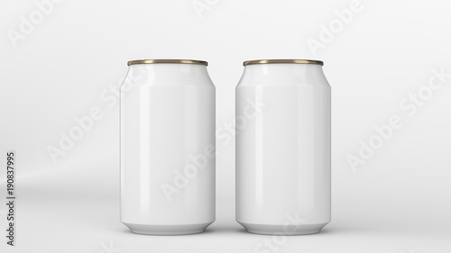 Two small white and gold aluminum soda cans mockup on white background