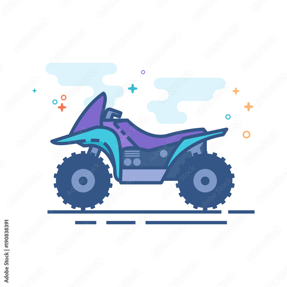 All terrain vehicle icon in outlined flat color style. Vector illustration.