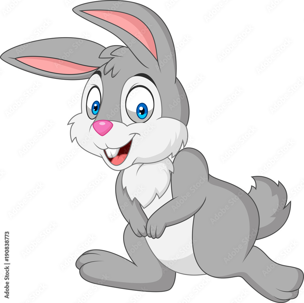 Fototapeta premium Kreskówka szczęśliwy królik na białym tle