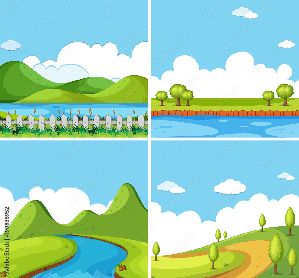 Four background scenes with park at day time