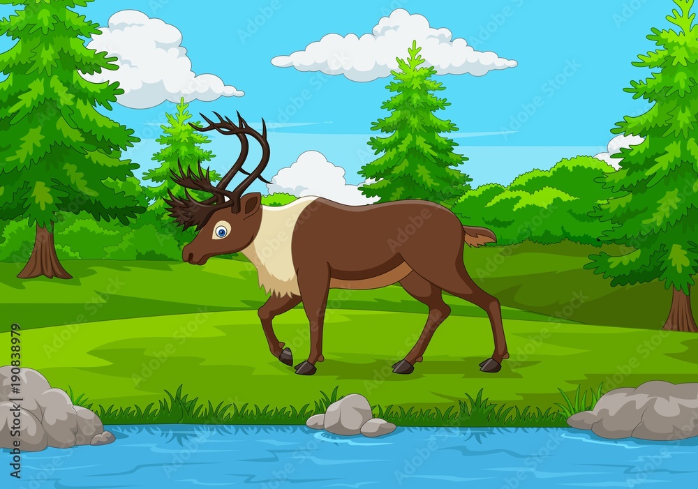 Obraz premium Cartoon elk in the forest