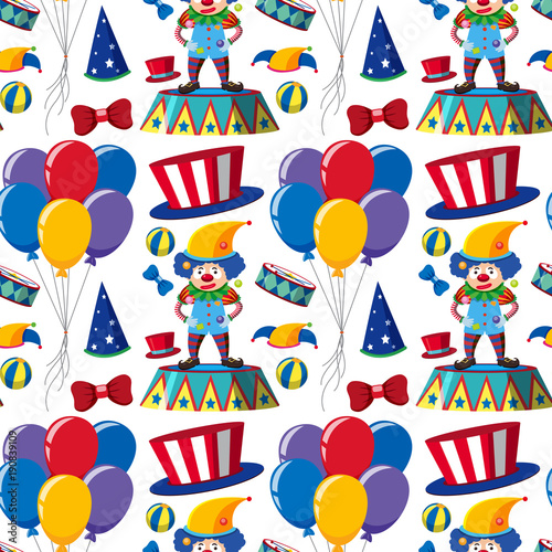 Seamless background with clowns and balloons