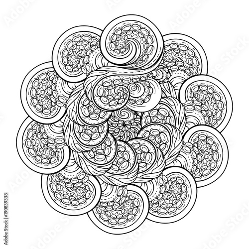 Black and white octopus tentacles round pattern