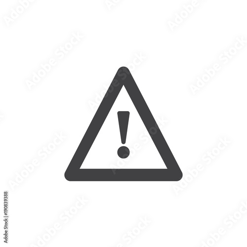 Hazard warning attention icon vector, filled flat sign, solid pictogram isolated on white. Triangular signal with Exclamation sign symbol, logo illustration.